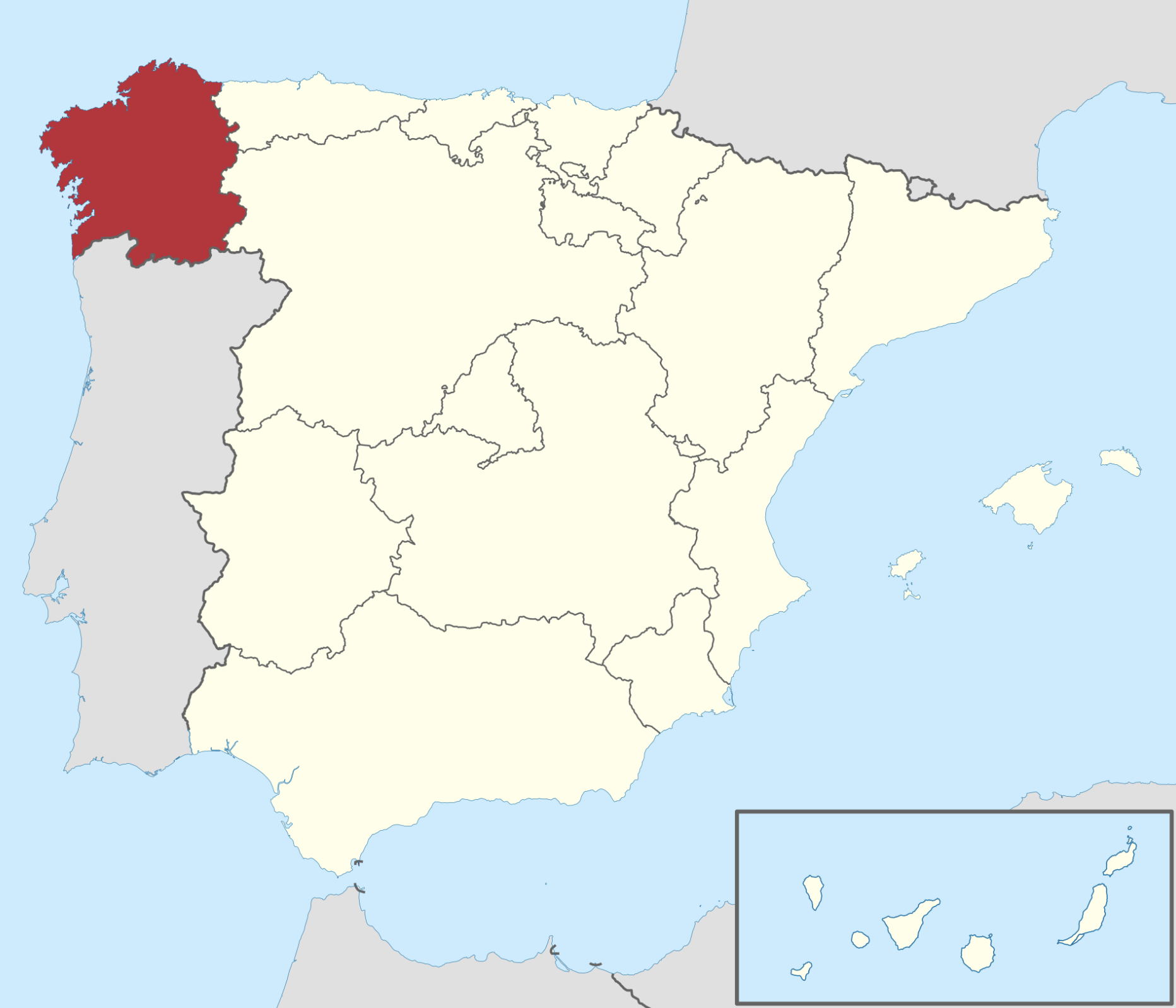 Map of Spain with Galicia highlighted